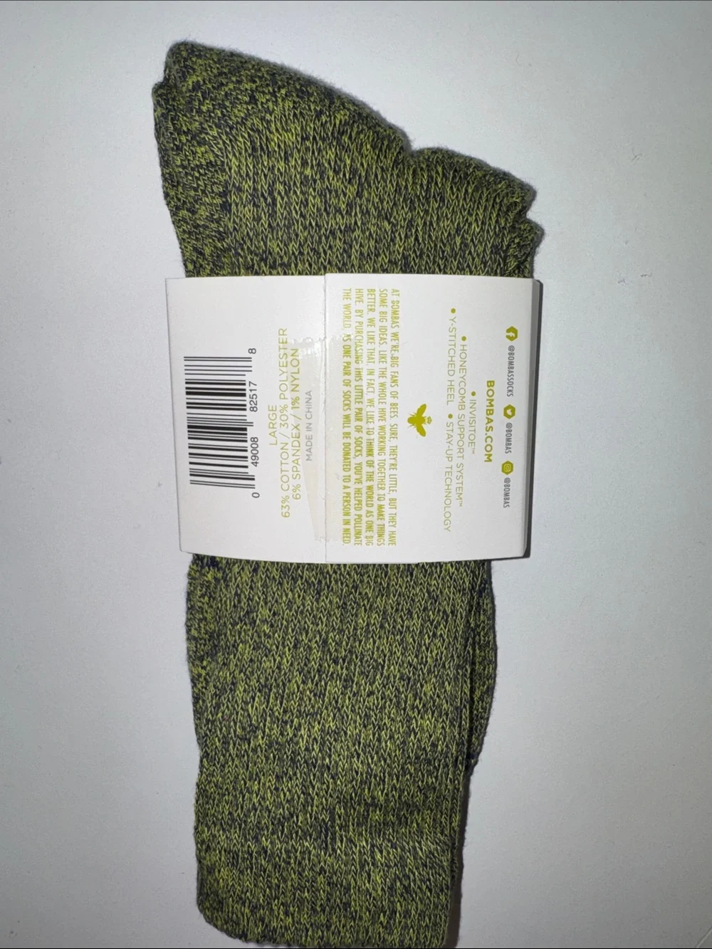 Bombas Olive Marled Crew Socks with Navy Logo